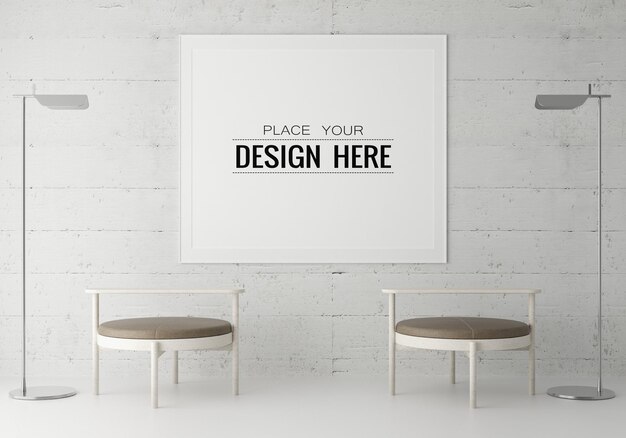 Poster frame in living room psd mockup