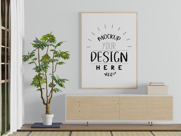 Poster frame in living room psd mockup