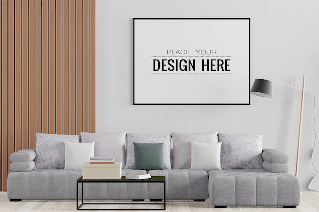 poster frame in living room psd mockup