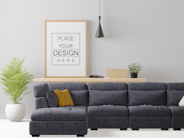 Poster frame in living room psd mockup