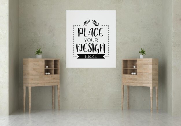 poster frame in living room psd mockup