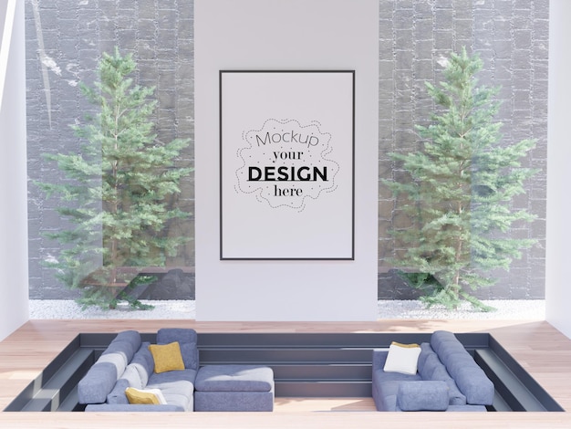 Poster frame in living room psd mockup