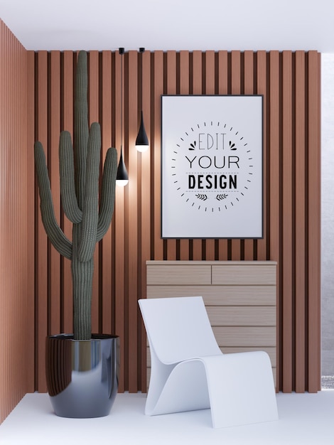 Poster frame in living room psd mockup