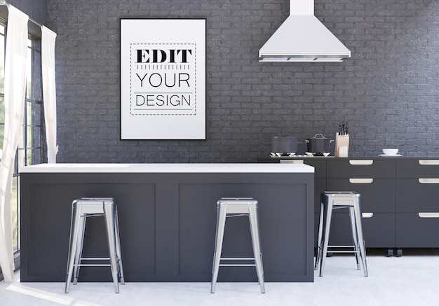 Poster frame in living room psd mockup