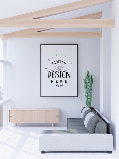 Poster Frame in living room Psd Mockup