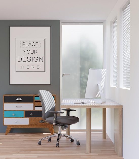 Poster frame in living room psd mockup