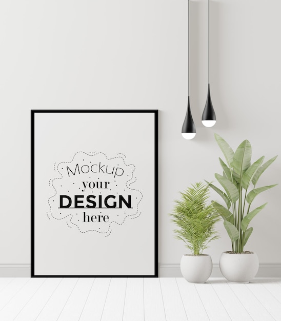 Poster frame in living room psd mockup