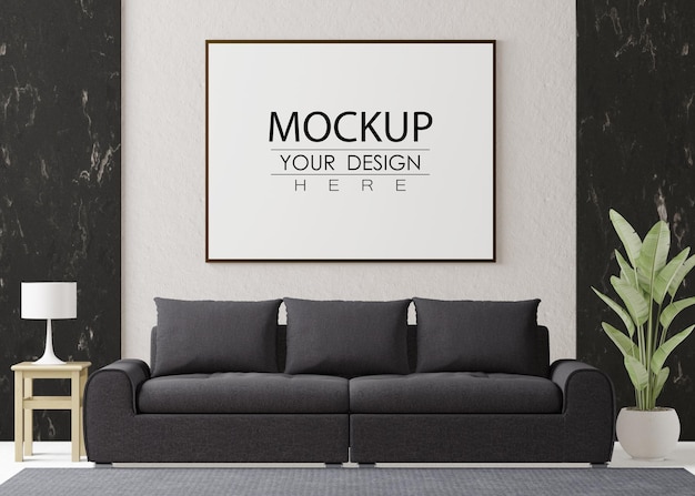 Poster frame in living room psd mockup