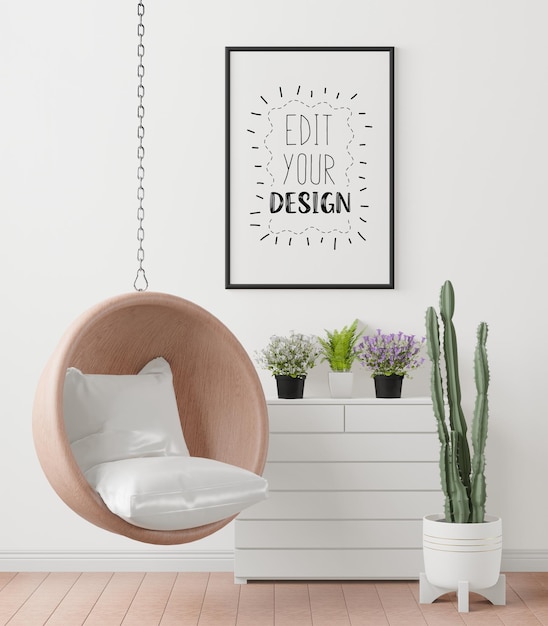 Poster frame in living room psd mockup