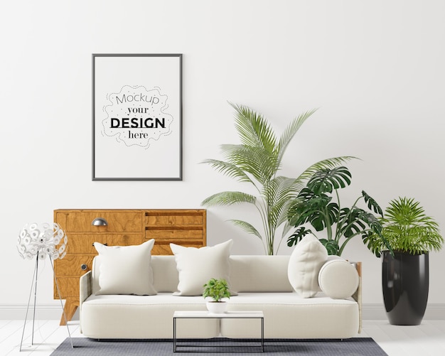 Cornice per poster in soggiorno psd mockup