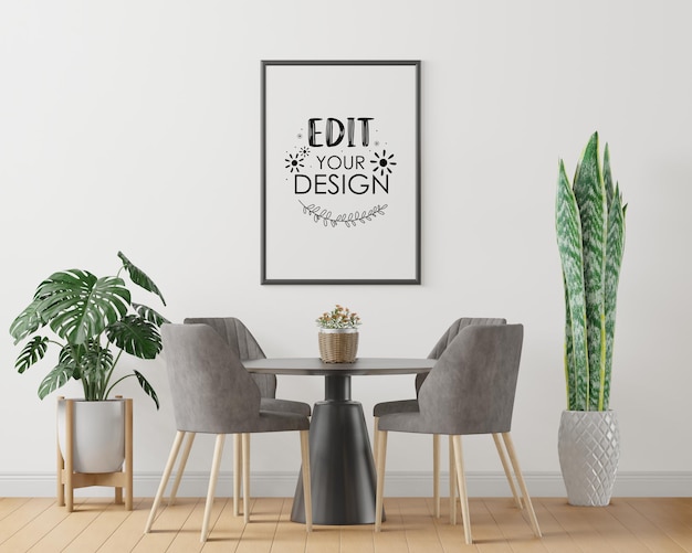 Poster frame in living room psd mockup