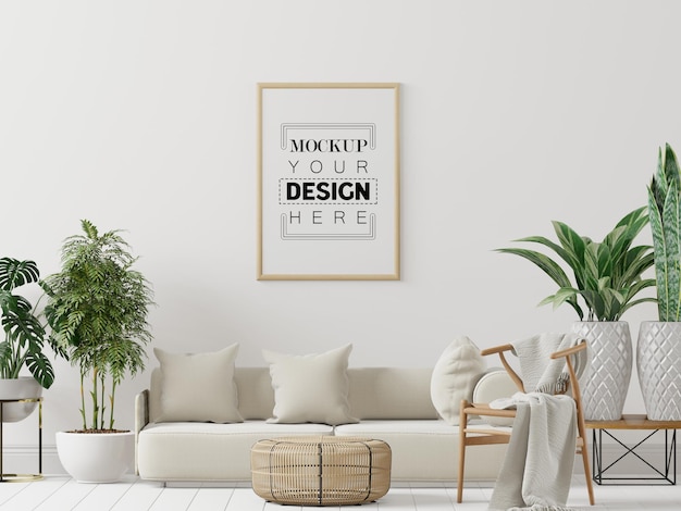 Poster frame in living room psd mockup