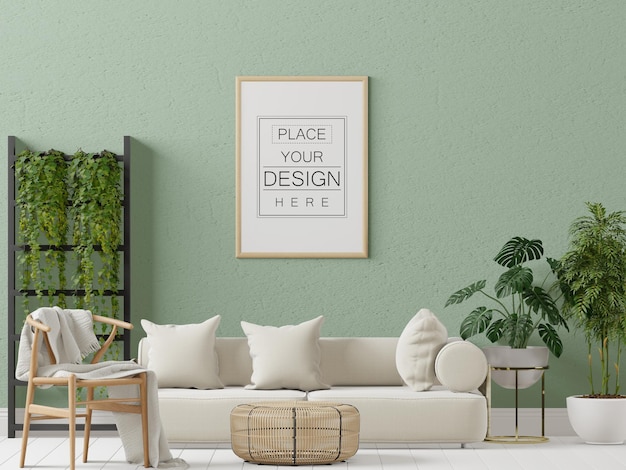 PSD poster frame in living room psd mockup