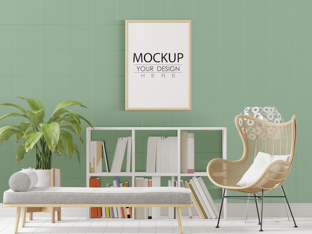 Poster Frame in living room Psd Mockup