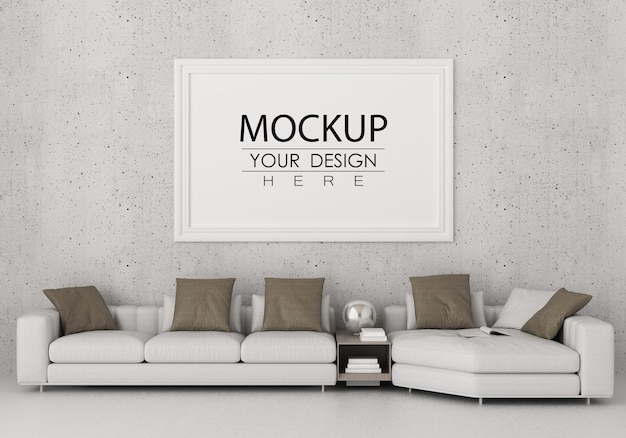 Poster frame in living room psd mockup