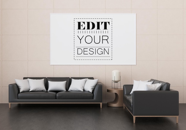 poster frame in living room psd mockup