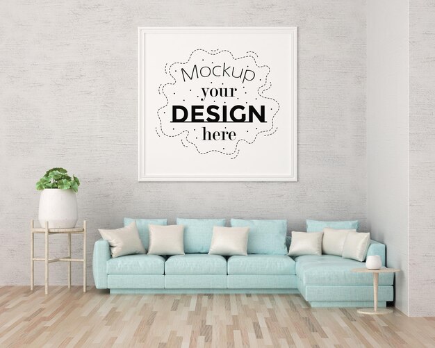 poster frame in living room psd mockup