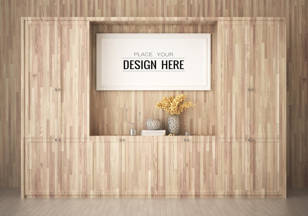 PSD poster frame in living room psd mockup