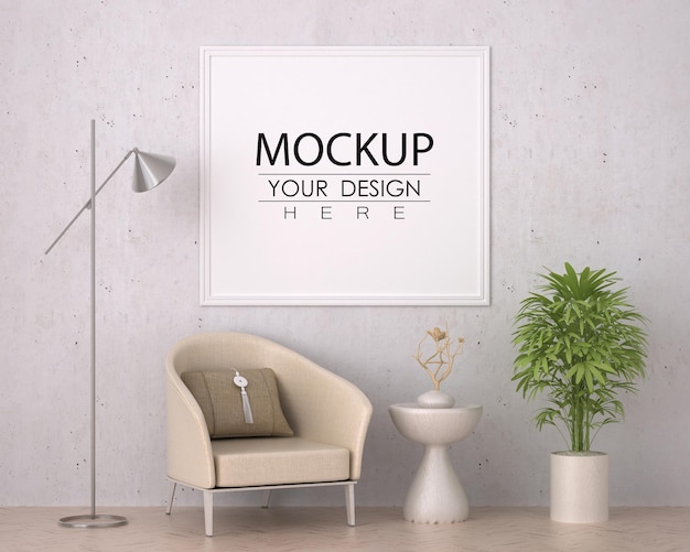 Рамка для плаката в гостиной Psd Mockup