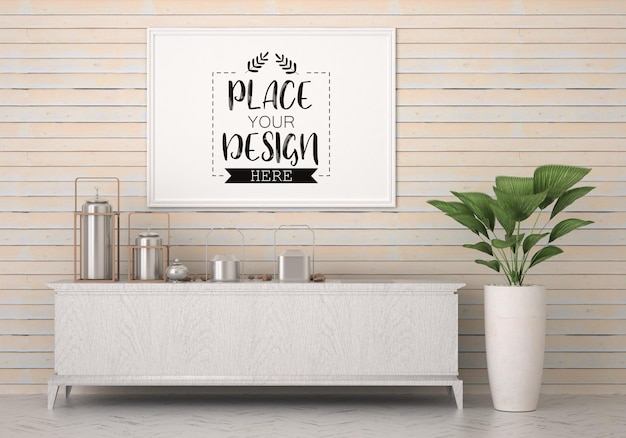 Poster Frame in living room Psd Mockup