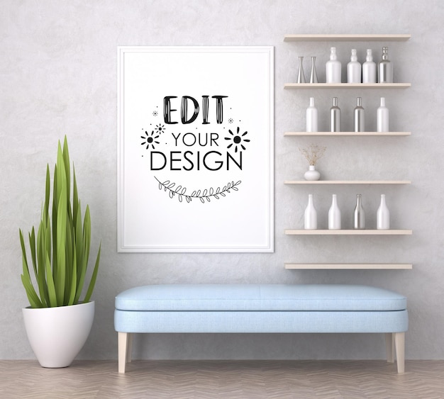 Poster Frame in living room Psd Mockup