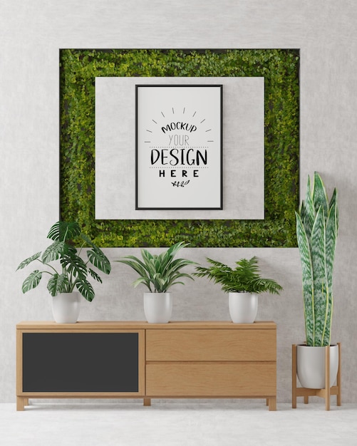 Poster frame in living room psd mockup