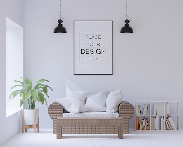 Poster Frame in living room Psd Mockup