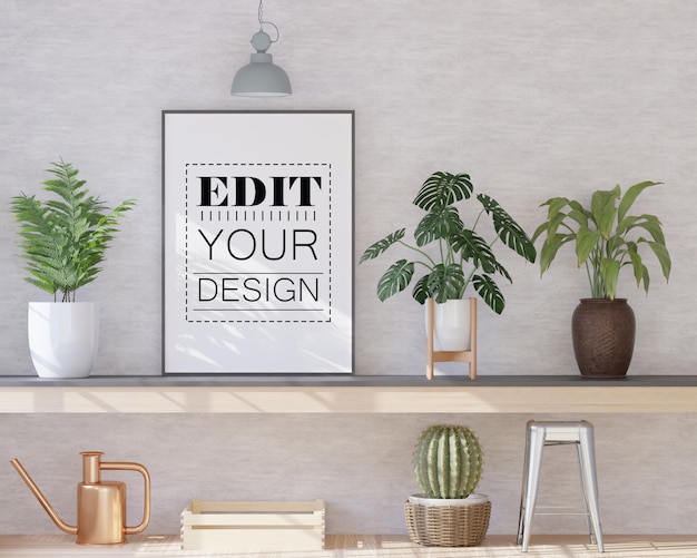 Poster frame in living room psd mockup