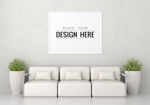 Poster frame in living room psd mockup