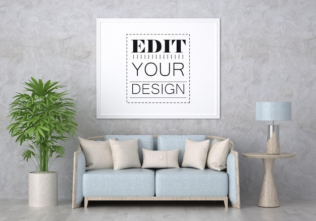 Poster Frame in living room Psd Mockup