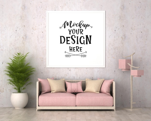 Poster Frame in living room Psd Mockup