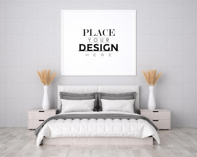 Poster frame in living room psd mockup