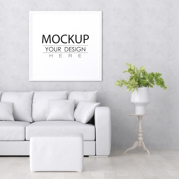 Poster frame in living room psd mockup