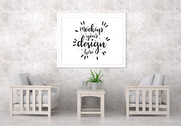 Poster frame in living room psd mockup