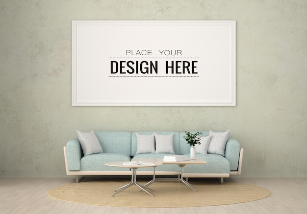 Poster Frame in living room Psd Mockup