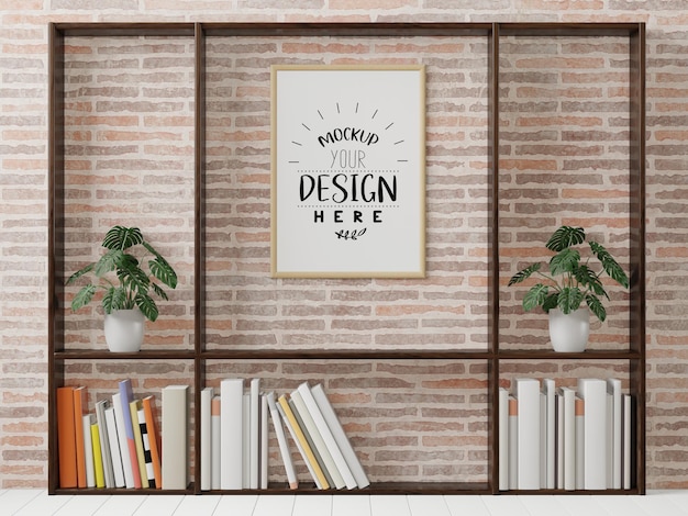 Poster frame in living room psd mockup