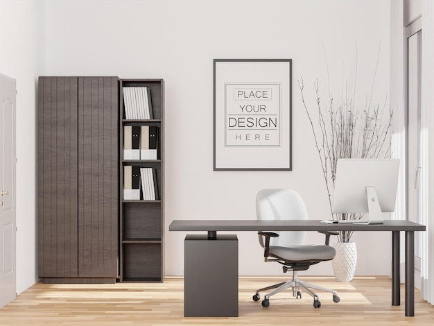 Poster frame in living room psd mockup