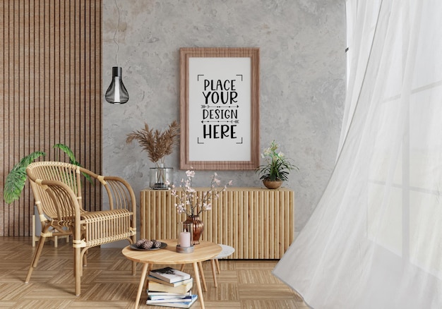 Poster Frame in living room Psd Mockup