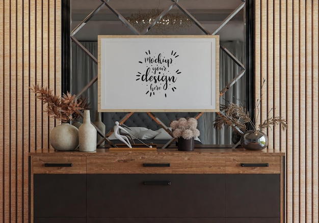 Poster Frame in living room Psd Mockup