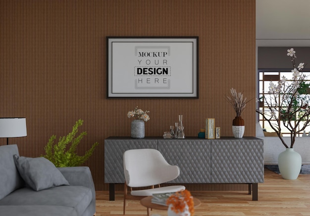 Poster Frame in living room Psd Mockup