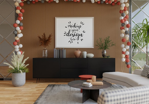 Poster Frame in living room Psd Mockup