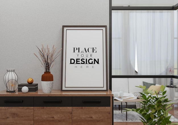 Poster Frame in living room Psd Mockup