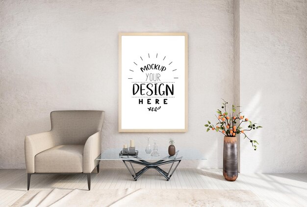 Poster Frame in living room Psd Mockup