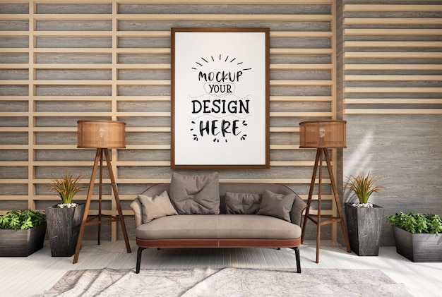 Poster Frame in living room Psd Mockup