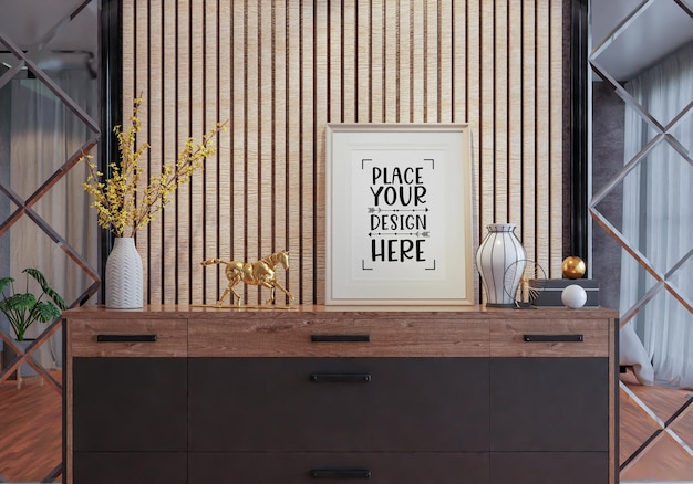 Poster Frame in living room Psd Mockup