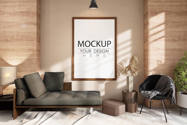 Poster Frame in living room Psd Mockup