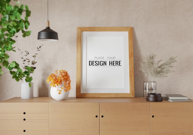 Poster Frame in living room Psd Mockup