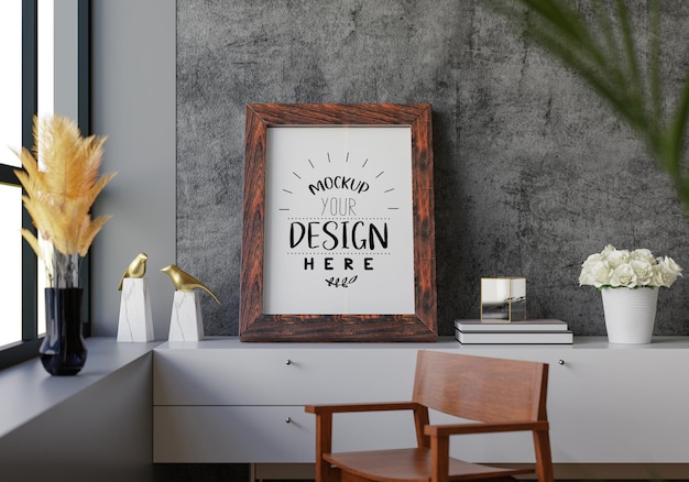 Poster Frame in living room Psd Mockup