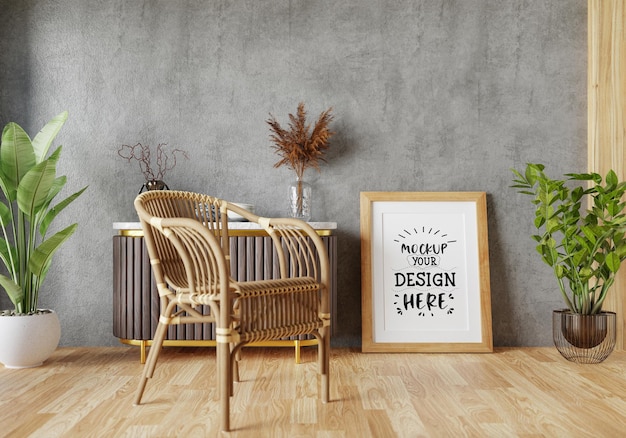 Poster Frame in living room Psd Mockup