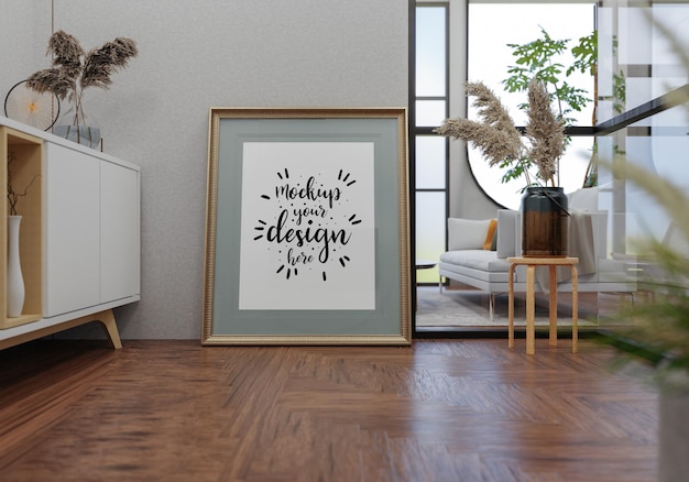 Poster Frame in living room Psd Mockup